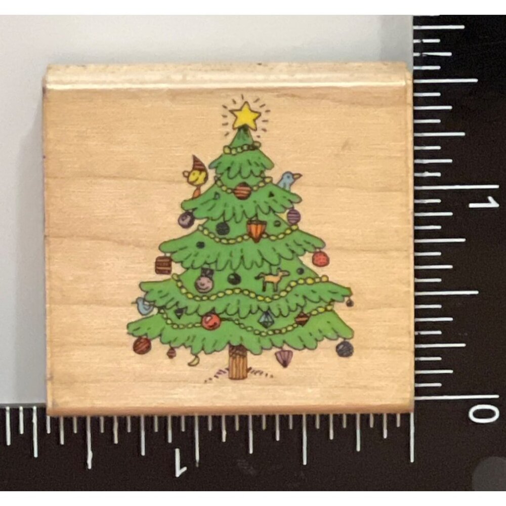 Vintage Hero Arts C161 Small Christmas Tree Rubber Stamp 1990 WOOD MOUNTED